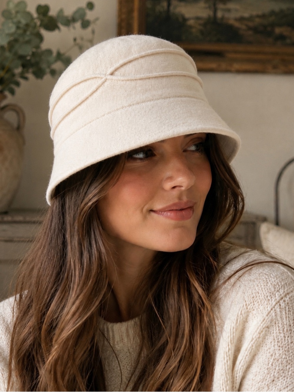 Vintage Arlin Cream Bucket Hat | Textured Wool Blend Cloche Hat | Cottagecore